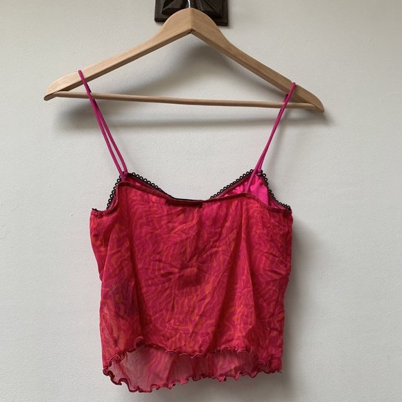 Urban Outfitters Pink Orange Mesh Button Up Top & Cropped Vest Size Large - Picture 4 of 16